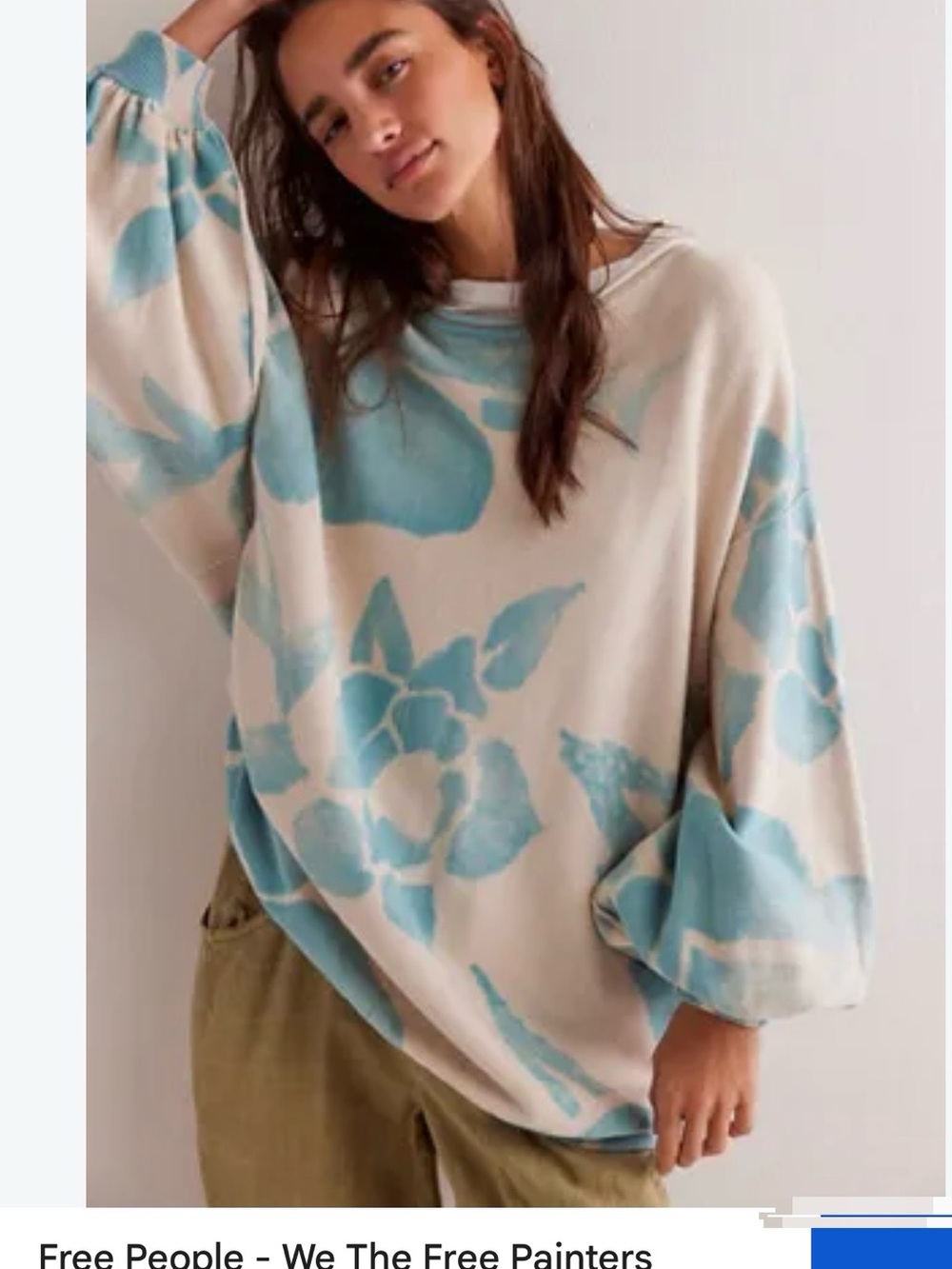 We the Free Painter Garden Pullover Cream and Light Blue Floral Sweater NWOT